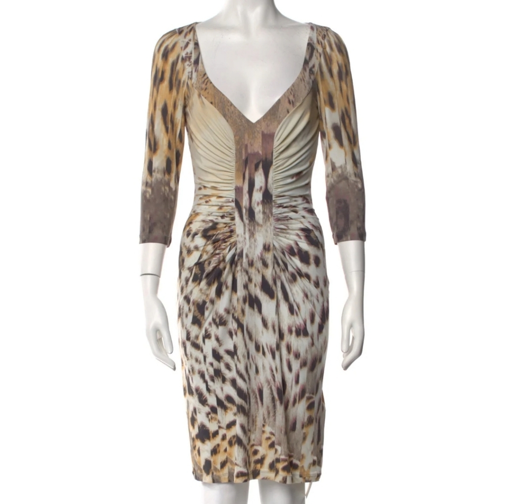 Roberto Cavalli Leopard Print Vintage V-Neck Dress